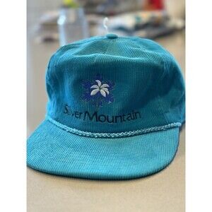 80s/90s VTG SILVER MOUNTAIN CORDUROY Turquoise Hat Ski Lodge Strap Back Idaho